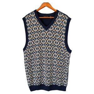 A. Tiziano Sweater Vest Mens 3XL Blue Wool Blend Geometric Pattern Snow Ski Gift